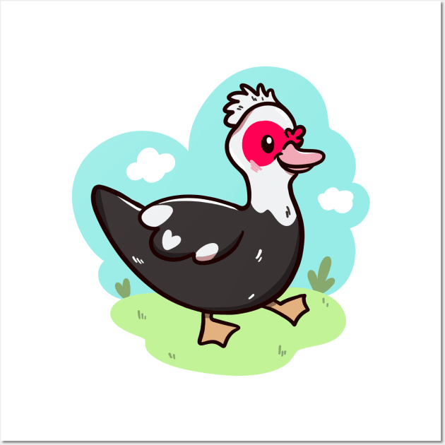 Kawaii Muscovy duck Wall Art by Jurassic Ink